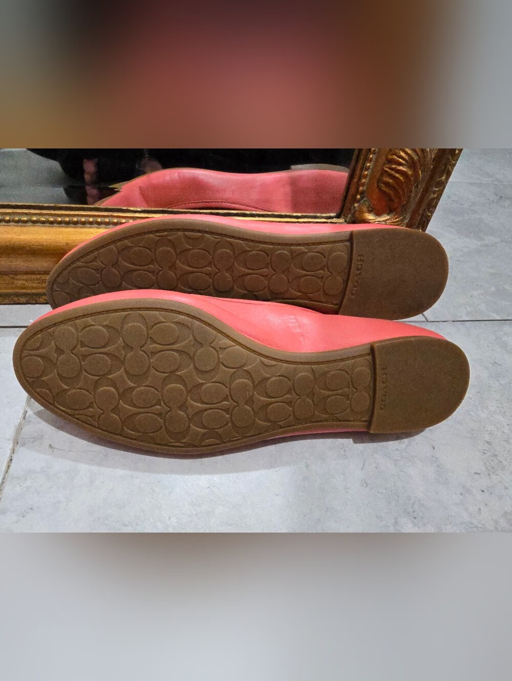 COACH Coral Pink Leather Ballet Flats with Tassel       ***shoes have been in a - Picture 2 of 7